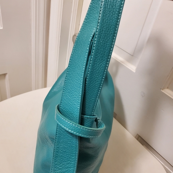 Bevini Teal Green Pebble Grain Made In Italy Hobo Style Shoulder Bag - Picture 8 of 13